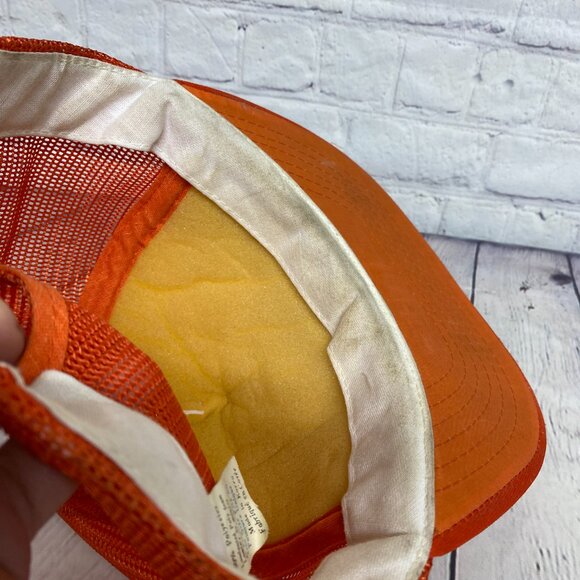 Vintage Trucker Hat Mesh Cap Snapback Orange Plains Motor Inn Across The West - Picture 13 of 14